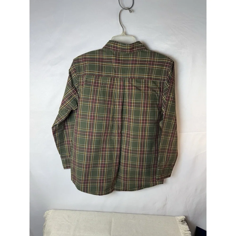 Gymboree Boys Sz M 7/8‎ Shirt Green Plaid Button Up Woven 100% Cotton Preppy